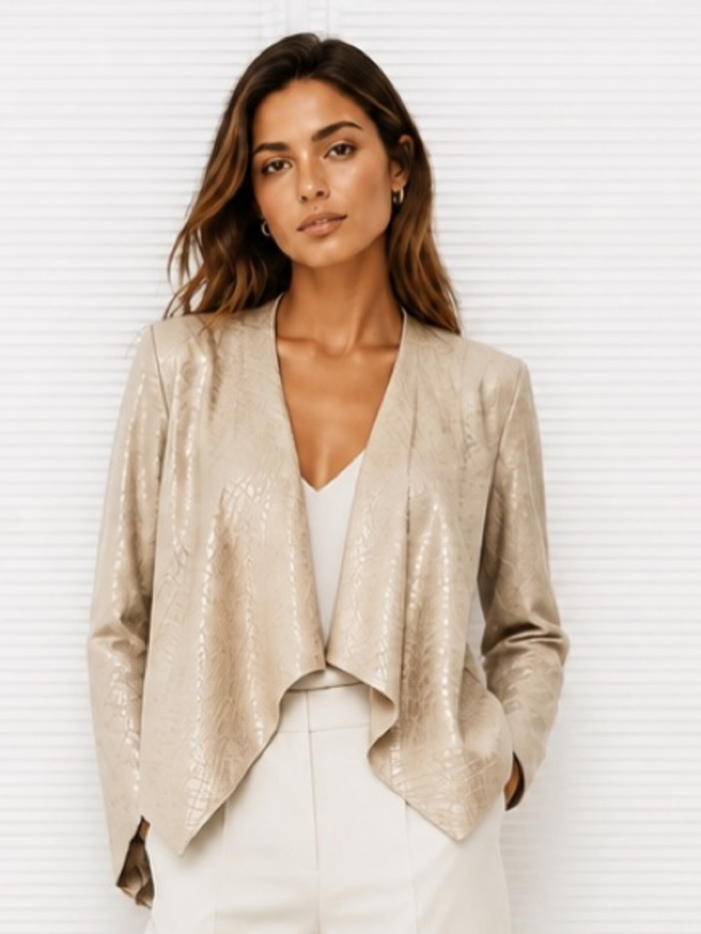 BLANK NYC Snake Skin Waterfall Jacket Draped Faux Leather Croc Wishing Well